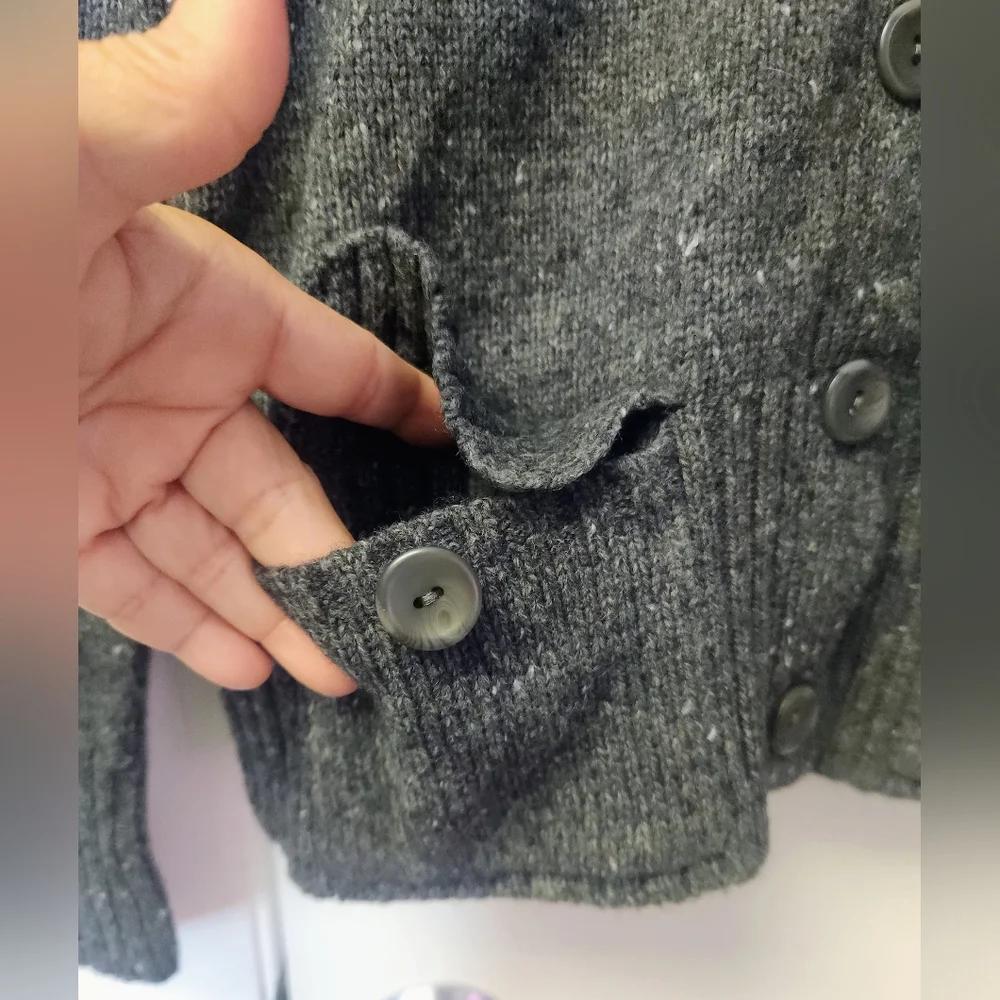 Title: Eddie Bauer Lambswool Cashmere Cardigan Suede Elbow Patch Dark Academia S - Picture 7 of 15